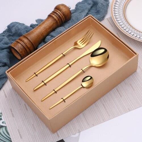 16Pcs Gold Cutlery Set Stainless Steel Kitchen Fork Spoon Set Tableware Golden Dinnerware Gift Package for Parties Dropshipping
