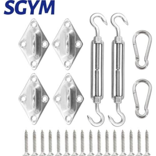 24 pcs Sun Shade Sail Canopy Fixing Accessories Stainless Steel Hardware Kit Pad Eye Turnbuckle Snap Hook Screw Carabiner Clip