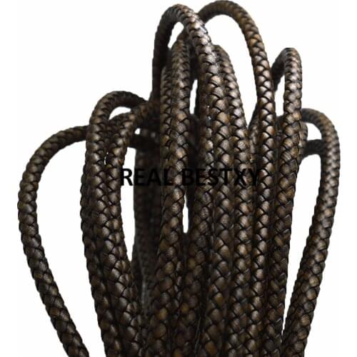 5m/lot approx: 6mm Round Braided Genuine Leather Cord Coffee Cow Leather Cords String Rope Bracelet Findings Diy Jewelry Making
