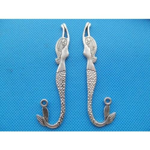 50pcs 80mm Antique Silver tone/Antique Bronze Mermaid Hair Kanzashi/Bookmark Pendant Charm/Finding,DIY Accessory Jewellry Making