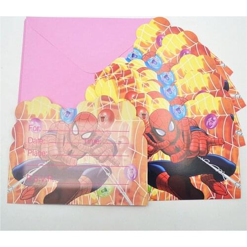 6pcs/lot Spiderman Party Invitation Card Superhero Birthday Decorations spiderman birthday decorations