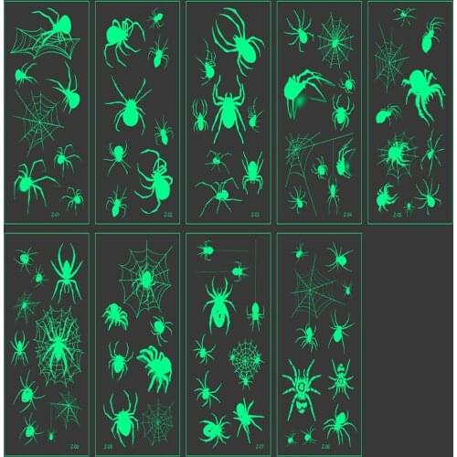 9 Pcs Cartoon Funny Elements Spider Insects Disposable Luminous Tattoo Stickers Halloween Party Waterproof Tattoo Stickers
