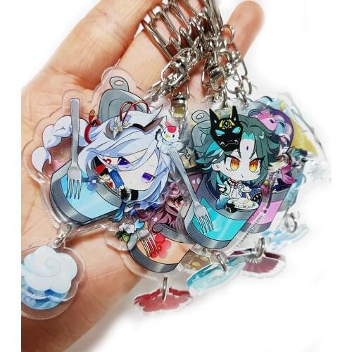 Genshin Impact Anime Keychain Cosplay Hutao Xiao Ganyu Albedo Zhongli Cute Cartoon Character Car Pendant Fans Collection Pendant