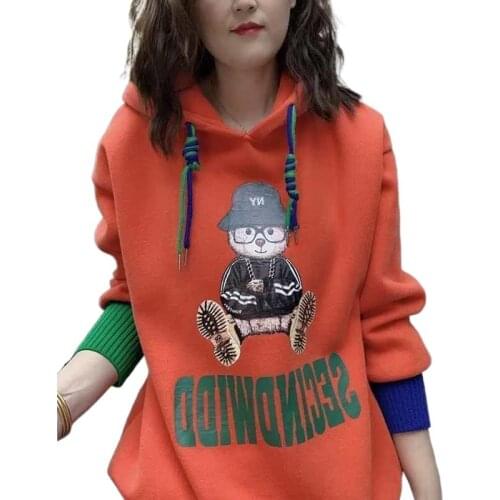 Velvet thick plus size womens sweater 2021 new sweater hooded female T-shirt