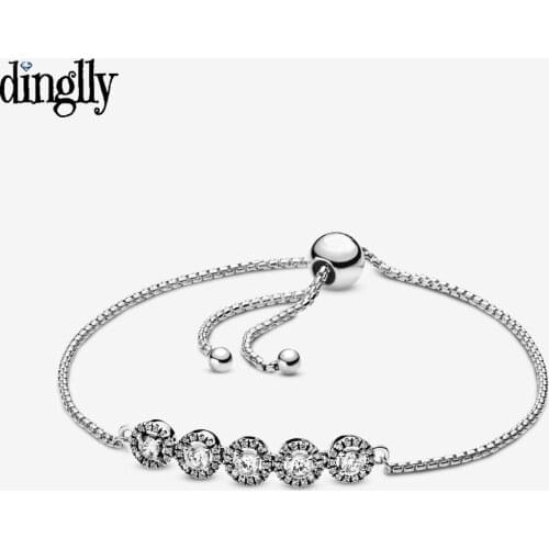 DINGLLY New Adjustable Size Shiny Crystal Round Sliding Bracelets Fit Women Men Silver Color Boy Girl Child Bangle