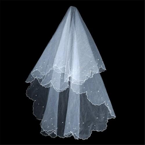 White Ivory Tulle Two Layers Wedding Veils Ribbon Edge Comb Cheap Wedding Accessories Short Bridal Veil