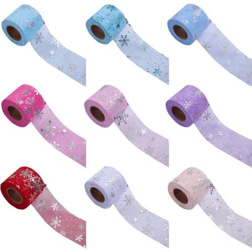 6cm Stamping Glitter Snowflake Pattern Tulle Mesh Roll DIY Tulle Craft Birthday Party Supplies Wedding Decoration