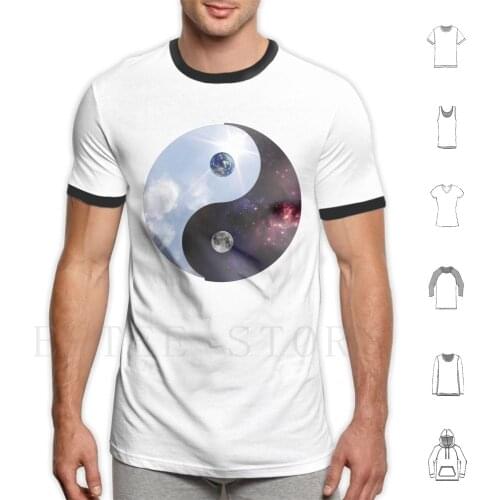 Ying Yang T Shirt DIY Big Size 100% Cotton Yingyang Zen Nebulon Stars Sky Blue Clouds Earth Moon Yin Yang Yin Yang Dollar