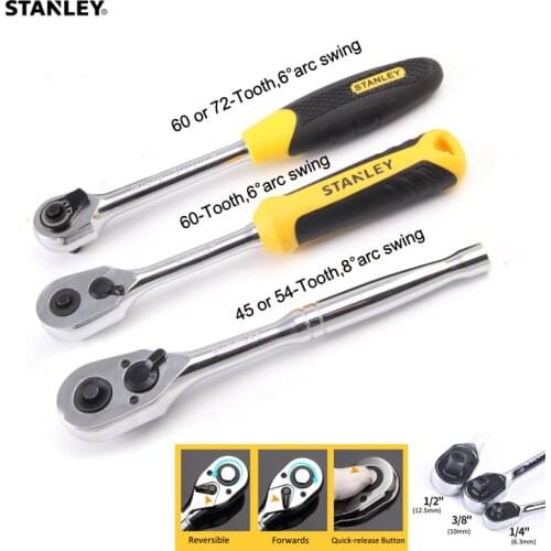 Stanley 1pcs Professional 1/4 3/8 1/2 Ratchet Wrench Spanner Mechanical Workshop Tools Wrenches for Socket Garage Auto Bicycle