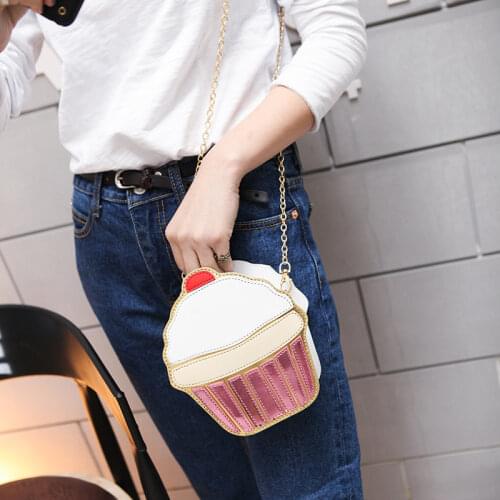 Creative Style Cartoon Woman Ice Cream Shoulder Bags Cupcake PU Leather Chains Bags Cute 3D Girl Crossbody Messenger Bags