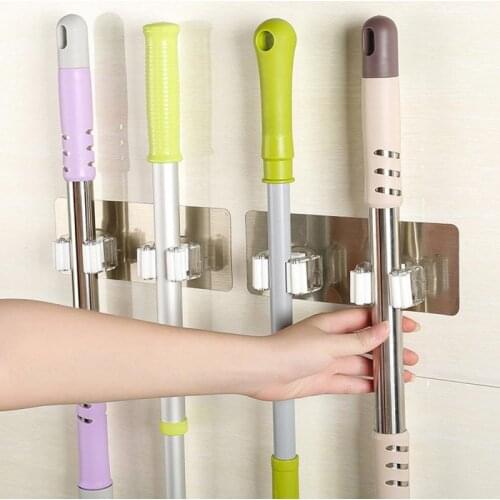 Adhesive Multi-Purpose Hooks Wall Mounted Mop Organizer Holder RackBrush Broom Hanger Hook Kitchen Bathroom Strong Hooks