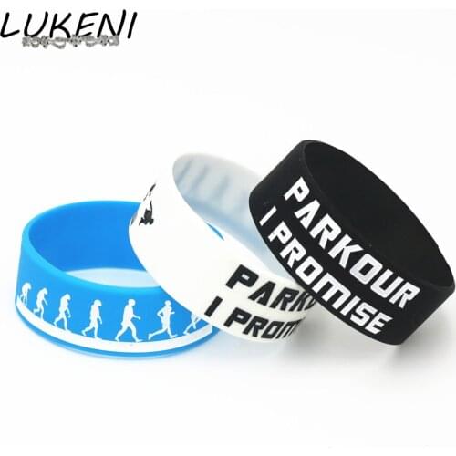 LUKENI 1PC Hot Sale Parkour I Promise Silicone Wristband Black White Blue Bracelets&Bangles for Sport Adult Size 1" Wide SH198