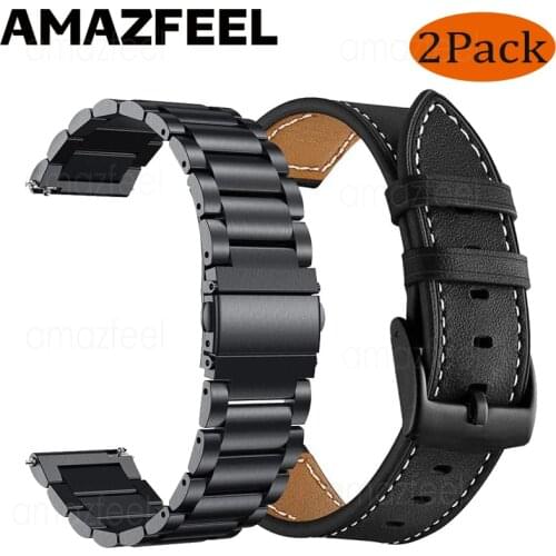 2pcs Metal strap+Genuine Leather band For Samsung Galaxy watch 3 45mm 41mm/Active 2 46mm/42mm Gear S3 Frontier 20 22mm bracelet