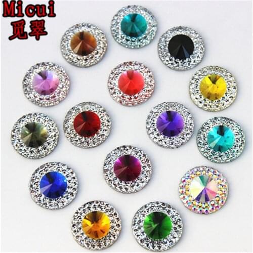 Micui 100pcs 12mm Double color Rhinestones Round Resin Rhinestone Crystal Stone beads flatback For DIY Wedding Decoration ZZ495
