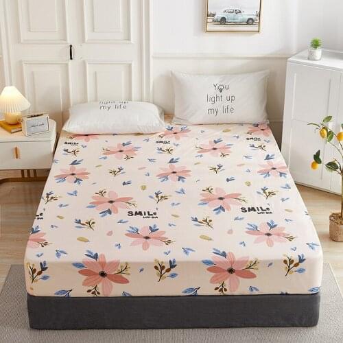 1pcs 100% Cotton Printed Fitted Sheet Mattress Cover Double Four Corners With Elastic Band Adult Kids Bed Linen (No Pillowcase)