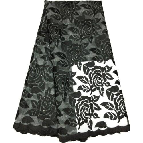 Newest Fashion dress designer material guipure lace fabric black wholesale African net cord lace fabrics French lace for lady