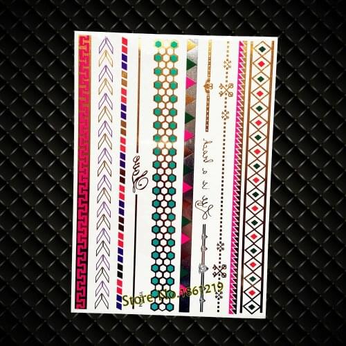 New Arrow Chains Fake Henna Mehndi Temporary Metallic Tattoo Stickers WOmen Bracelet Jewel Paste Arm Sleeve Tattoo Selfie GYH094