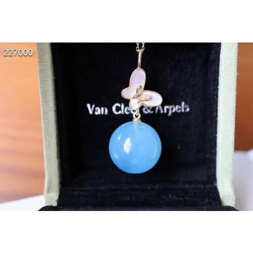 Genuine Natural Blue Aquamarine Women Men Pendant 18mm Brazil Round Sphere Ball Jewelry Necklace AAAAA