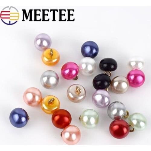 Meetee 30/50/100pcs 10mm Resin Pearl Buttons Shank Button DIY Shirt Costume Decoration Buckles Sewing Accessories CN035