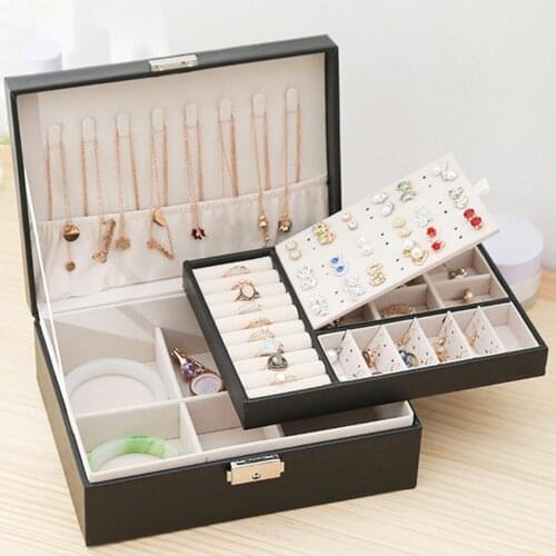 2 Layers Jewelry Box Necklace Ring Earrings Holder Jewelry Casket Organizer Jewelry Organizer Display Travel Jewelry Case Boxes