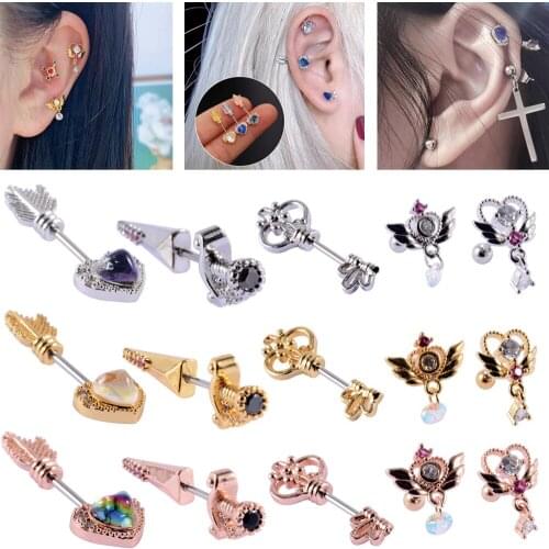 1Pc 20g Stainless Steel Helix Piercing Jewelry Fashion Sword Ear Tragus Cz Ear Lobe Tragus Daith Cartilage Screw Back Earring S