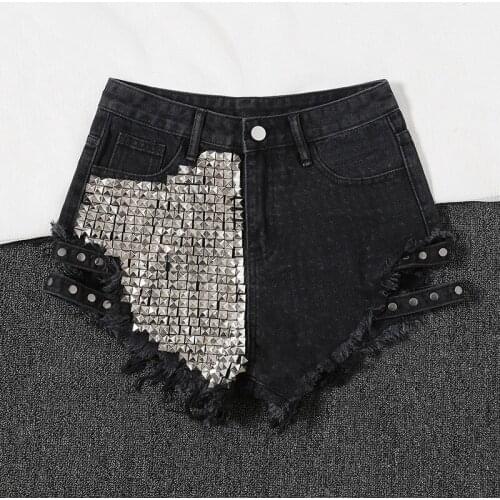 2021 New Denim High Waist Shorts Female Personality Rivet Loose Raw Edge Jeans Shorts