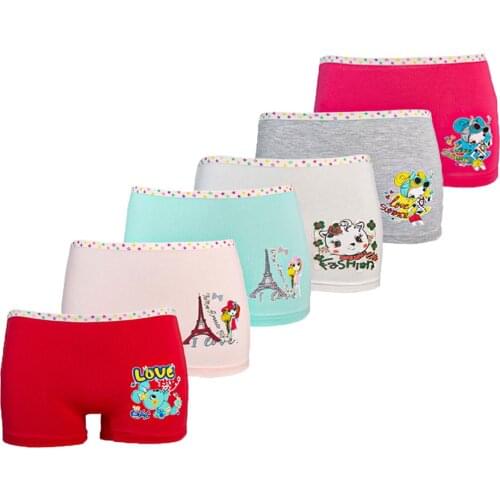 Female Child Color Lycra Cotton Boxer Panties 6'lı Casual Stretchy Cotton Natural Healthy Linen