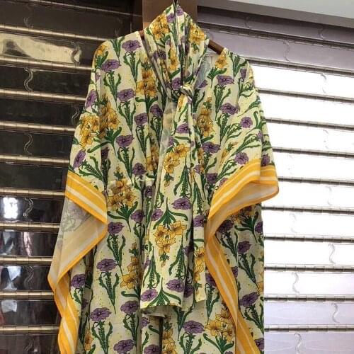 Maxi Fashion Runway Womens Loose Batwing Sleeve Flower Leopard Print Vintage Long Muslim Dress With Scarf