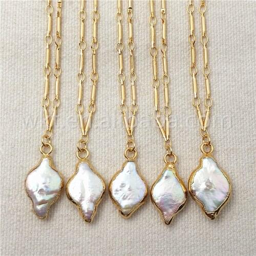WT-N831 WKT Natural Pearl Necklace & Pendant for Women Gift,Random Shape Charm Pearl Pendant Gold Electroplated Necklace