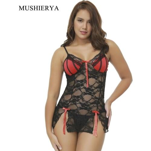MUSHIERYA Women Sexy Erotic Lingerie Lace Nightwear Dress Embroidery Porn Lenceria Baby Dolls Plus Size Sexy Lingerie Sleepwear