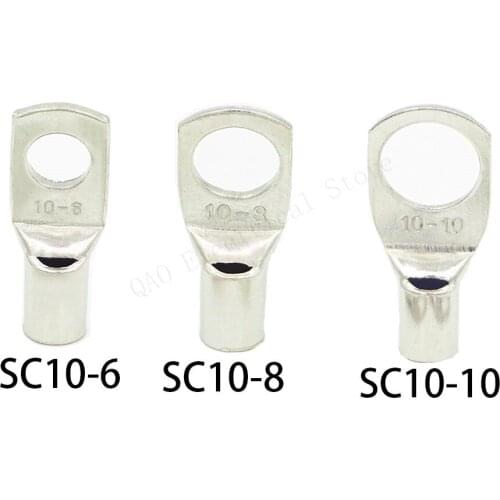 10PCS SC10-6 10-8 10-10 Copper Cable Lug Kit Bolt Hole Tinned Cable lugs Battery Terminals copper nose Wire connector