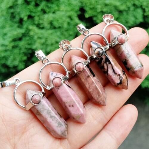 10pcs Rhodochrosite stone Hexagon Pendants Chakra Reiki Healing Amulet Wholesale