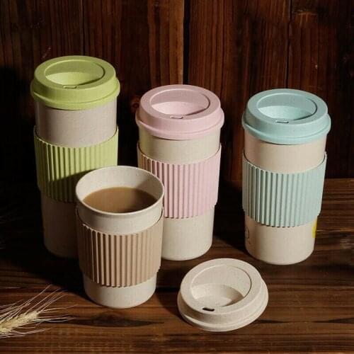 2019 350ml 450ml 550ml Solid Wheat Straw Mug Coffee Cup with Lid Home Portable Outdoor Water Cup Travel