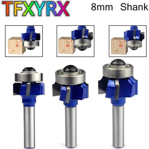 3pcs 8mm Shank Corner Round Over Router Bit Set R1 R2 R3 4 Blades Cutter with Bearing for Wood CNC Machine Woodworking Tool