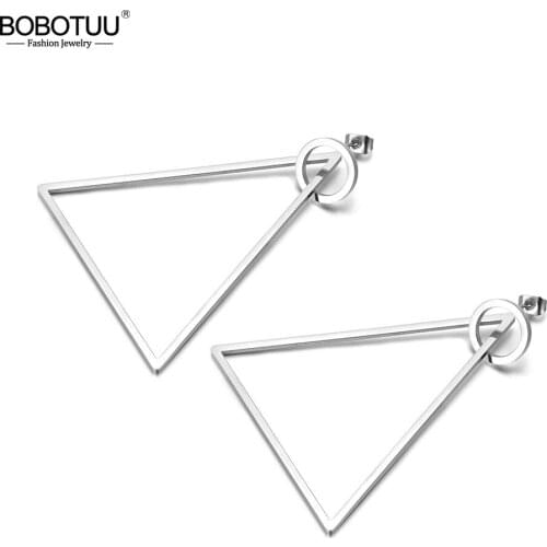 BOBOTUU Trendy Hyperbole OL Style Triangle Circle Exaggerated Earrings Rose Gold Color Stainless Steel Gift For Women BE18076