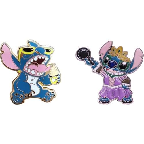 Disney Cute Cartoon Stitch Eating Ice Cream Brooch Pink Princess Dress Badge Sci-Fi Anime Lovers Lapel Pin Accessories