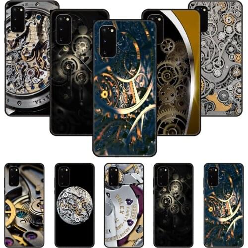 Phone Case For SamSung Galaxy S Note 10 20 7 6 9 8 Plus Edge E Ultra Lite Black Cover Etui Soft Funda 3D Mechanical Gears