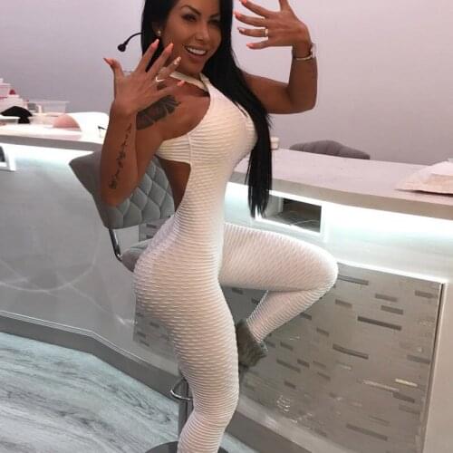 2020 Hot Sales New Style WOMENS Dress Solid Color Sexy Backless Yoga Sports Fitness Pants Exaggerates Hips Onesie