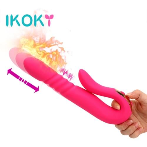 IKOKY Heating Automatic Telescopic Wand AV Rod Vibrator Vaginal G Spot Massager Thrusting Dildo Vibrator Sex Toys For Women