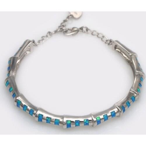 JZB0219 2021 New Design Bamboo Pattern Blue Fire Opal Bracelet Lady Pop Vintage Jewelry Gift
