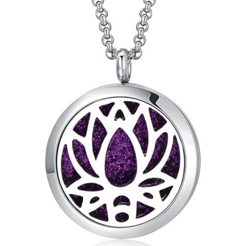 Fashion New Aroma Diffuser Necklace Lotus Designs Stainless Steel Pendant Perfume Lockets Essential Oil Aromatherapy Necklace