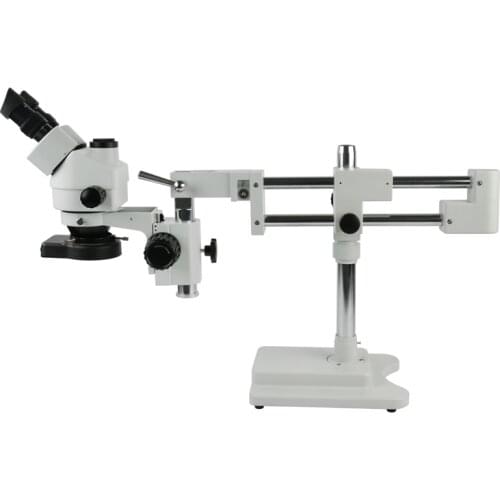Simul-Focal Trinocular 7-45X Zoom Stereo Microscope Double Boom Stand 144pc LED Ring Light For Industrial Repair Detection