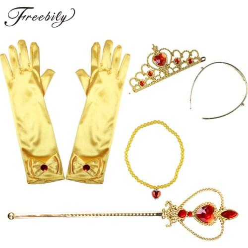 Kids Fairy Princess Cosplay Girls Dress Up Costume Accessories Set Gloves Tiara Wand Necklace Outfit for Christmas Birthday Gift
