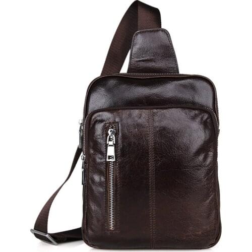 Genuine Leather Chest Bag For Man 2021 New Brown Male Fashion Casual Travel Chest Bags