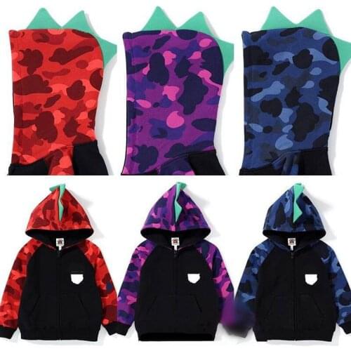 New Kids Boy Girls Cartoon Camo Animal Pattern Dinosaur Hoodie Tops Sweatershirt Winter Jacket