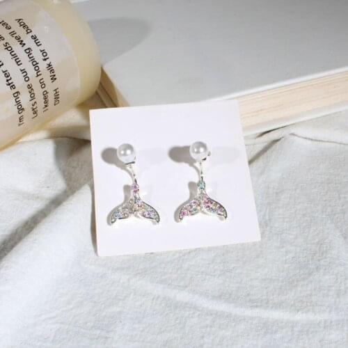 New arrival colorful rhinestone imitation pearl fishtail earrings creative birthday gift statement earrings for women