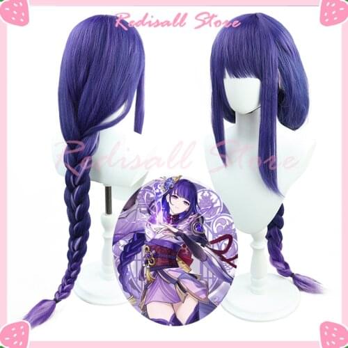 Genshin Impact Raiden Shogun Wig Baal Cosplay INAZUMA 100cm Long Braided Mixed Purple Synthetic Hair Free Wig Cap