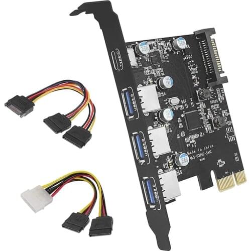 3A1C PCI-E to USB 3.0 4-Port(1XUSB-C-3XUSB-A) Expansion Card, with 15-Pin SATA Power Connector, Suitable for Windows