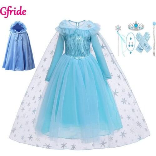 Girls Dress with Cloak Princess Dress up Long Sleeve Costumes Sequin Halloween Christmas Cosplay Fancy Party Costume Blue