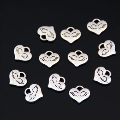 20pcs Silver Color Heart Angel Wings Charm Pendant For Bracelet Necklace Jewelry DIY Making Handmade Accessories A2491